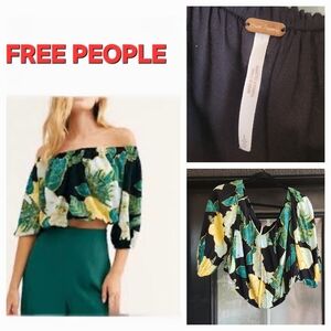 Free People Black Floral Off-Shoulder Top